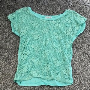 Sheer lace turquoise shirt